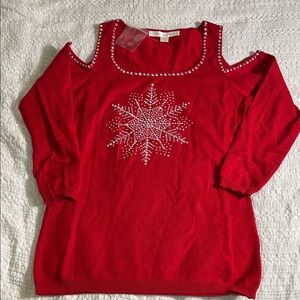 Boston Proper Red Off-the-Shoulder top with Embellishments size S